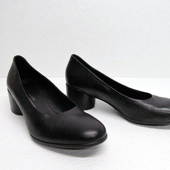 Ecco Shoes - Ecco Danish Design Black Leather Slip On Pumps Round Low Block Heel Size 8.5/39